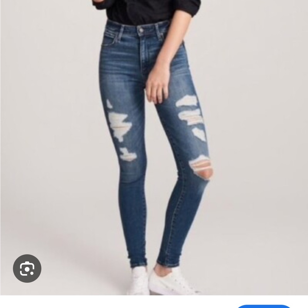Abercrombie & Fitch SIMONE Blue Skinny Jeans with Distressed Details